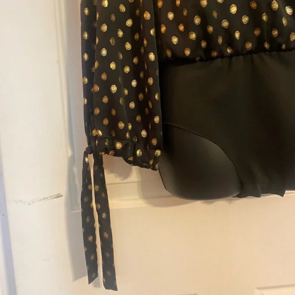“ZARA” Gold Polka Dot Wrap Blouse BodySuit - Picture 14 of 16
